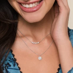 Clearance Gabriel & Co. 14K White Gold Square Station Diamond Pave Curved Bar Necklace
