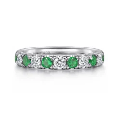 Clearance Gabriel & Co. 14K White Gold 11 Stone Diamond and Emerald Anniversary Band - 0.45 ct
