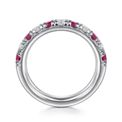 New Gabriel & Co. 14K White Gold 11 Stone Diamond and Ruby Anniversary Band - 0.45 ct