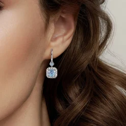 Sale Gabriel & Co. 14K White Gold Swiss Blue Topaz with Diamond Halo Leverback Earrings