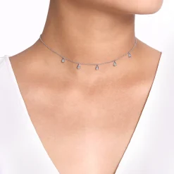 Outlet Gabriel & Co. 14K White Gold Teardrop Bezel Set Diamond Drop Necklace