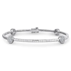 Outlet Gabriel & Co. 14K White Gold Tennis Bracelet with Round Cluster Diamond Stations
