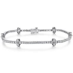 New Gabriel & Co. 14K White Gold Tennis Bracelet with Quatrefoil Diamond Stations