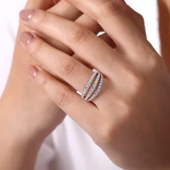 Hot Gabriel & Co. 14K White Gold Three Row Diamond Ring