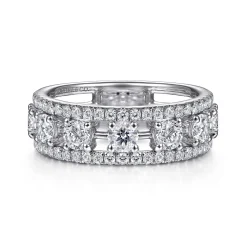 Online Gabriel & Co. 14K White Gold Three Row Diamond Station Wide Band Ring
