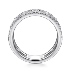 New Gabriel & Co. 14K White Gold Three Row Diamond Station Ring