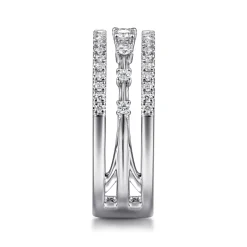 New Gabriel & Co. 14K White Gold Three Row Diamond Station Ring
