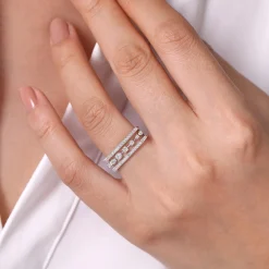 New Gabriel & Co. 14K White Gold Three Row Diamond Station Ring