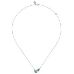 Best Gabriel & Co. 14K White Gold Toi et Moi Emerald and Diamond Halo Necklace