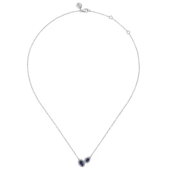 New Gabriel & Co. 14K White Gold Toi et Moi Sapphire and Diamond Halo Necklace