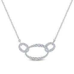Outlet Gabriel & Co. 18K White Gold Triple Oval Link Diamond Pave Necklace