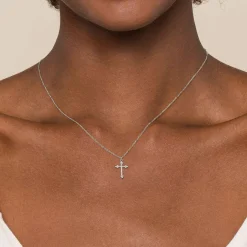 Best Gabriel & Co. 14K White Gold Twisted Rope Cross Pendant Necklace