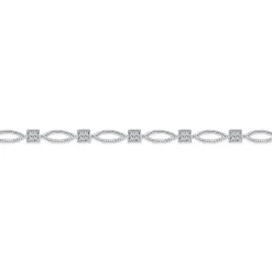 Clearance Gabriel & Co. 14K White Gold Twisted Rope Link Tennis Bracelet with Pave Diamond Cube Spacers