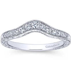 Gabriel & Co. 14K White Gold Vintage Inspired Curved Diamond Anniversary Band with Engraving - 0.25 ct