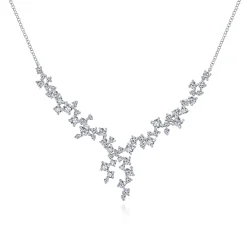 Clearance Gabriel & Co. 18K White Gold Waterfall Lariat Diamond Cluster Necklace