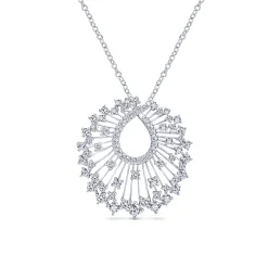 Outlet Gabriel & Co. 18K White Gold Waterfall Swirl Diamond Pendant Necklace