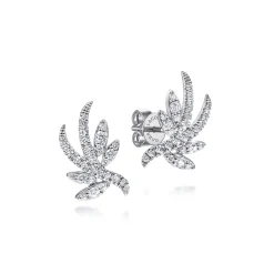 Hot Gabriel & Co. 14K White Gold Whimsical Diamond Leaf Stud Earrings