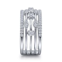 Clearance Gabriel & Co. 14K White Gold Wide Five Row Diamond Station Ring