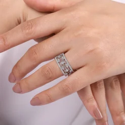 Clearance Gabriel & Co. 14K White Gold Wide Five Row Diamond Station Ring