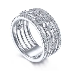 Clearance Gabriel & Co. 14K White Gold Wide Five Row Diamond Station Ring
