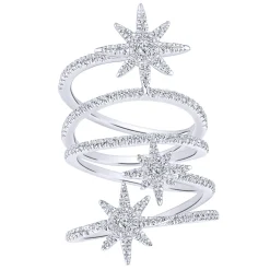 Best Gabriel & Co. 14K White Gold Wide Open Diamond Band and Star Station Statement Ring