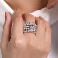 New Gabriel & Co. 18K White Gold Wide Six Row Diamond Ring
