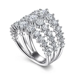 Gabriel & Co. 18K White Gold Wide Three Row Diamond Ring