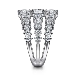 Gabriel & Co. 18K White Gold Wide Three Row Diamond Ring