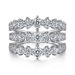 Gabriel & Co. 18K White Gold Wide Three Row Diamond Ring