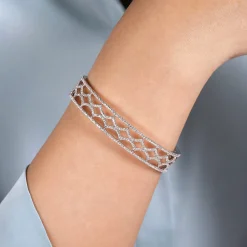 Sale Gabriel & Co. 14K White Gold Wide Zig Zag Diamond Cuff Bracelet