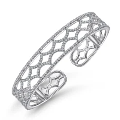 Sale Gabriel & Co. 14K White Gold Wide Zig Zag Diamond Cuff Bracelet
