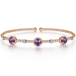 Best Gabriel & Co. 14K White-Rose Gold Amethyst and Diamond Station Bujukan Bangle