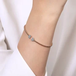 Clearance Gabriel & Co. 14K White-Rose Gold Bujukan Diamond Hearts Split Bangle