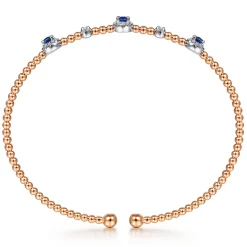 Clearance Gabriel & Co. 14K White-Rose Gold Bujukan Sapphire and Diamond Halo Bangle