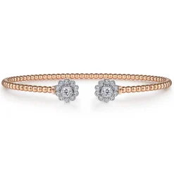 Best Gabriel & Co. 14K White Rose Gold Bujukan Split Cuff Bracelet with Diamond Flowers