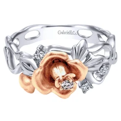 Online Gabriel & Co. 14K White-Rose Gold Floral Cluster Ring with Diamond Accents