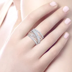 Sale Gabriel & Co. 18K White-Rose Gold Layered Wide Band Diamond Ring