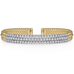 Discount Gabriel & Co. 14K White Yellow Bujukan and Diamond Multi Row Split Bangle Bracelet