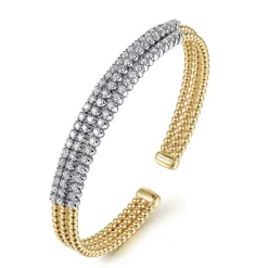 Discount Gabriel & Co. 14K White Yellow Bujukan and Diamond Multi Row Split Bangle Bracelet