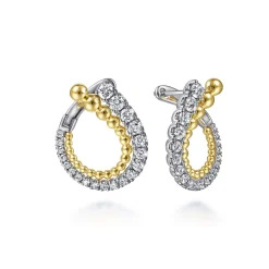 Hot Gabriel & Co. 14K White-Yellow Bujukan Gold 20mm Diamond Bypass Hoop Earrings