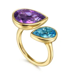 Online Gabriel & Co. 14K White Yellow Gold Amethyst and Blue Topaz Open Ring