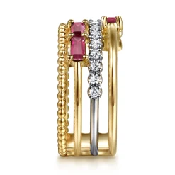 Hot Gabriel & Co. 14K White Yellow Gold Baguette Ruby and Diamond Easy Stackable Ring