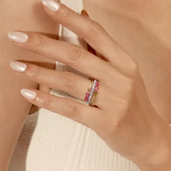 Hot Gabriel & Co. 14K White Yellow Gold Baguette Ruby and Diamond Easy Stackable Ring