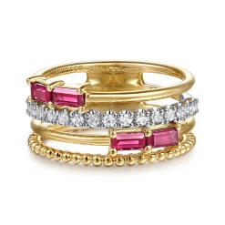 Hot Gabriel & Co. 14K White Yellow Gold Baguette Ruby and Diamond Easy Stackable Ring