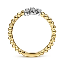 New Gabriel & Co. 14K White Yellow Gold Beaded Diamond Bypass Ring-Bujukan