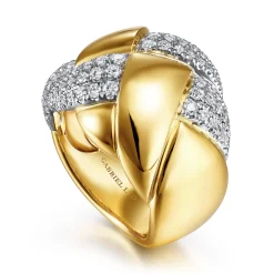 Best Gabriel & Co. 18K White-Yellow Gold Braided Metal and Diamond Wide Ring