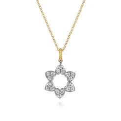 Best Gabriel & Co. 14K White Yellow Gold Bujukan and Diamond Star of David Pendant Necklace
