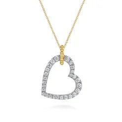 Clearance Gabriel & Co. 14K White Yellow Gold Bujukan and Diamond Heart Pendant Necklace