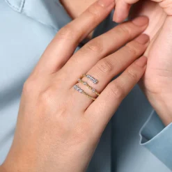 Sale Gabriel & Co. 14K White Yellow Gold Bujukan and Diamond Open Bypass Wrap Ring