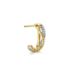 Discount Gabriel & Co. 14K White Yellow Gold Bujukan and Diamond Criss Cross J Hoop Earrings